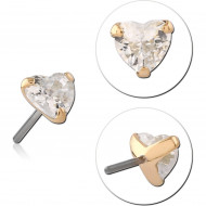 14K GOLD JEWELED ATTACHMENT TITANIUM THREADLESS PIN - HEART