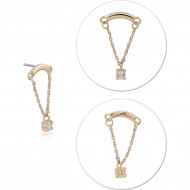 14K YELLOW GOLD THREADLESS TOP CURVED BAR WITH DOUBLE CHAIN AND GEM CHARM
