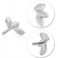 14K WHITE GOLD THREE LEAF FAN TOP WITH TITANIUM THREADLESS PIN