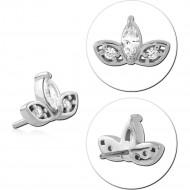 14K WHITE GOLD THREADLESS TOP TRIPLE PETAL MARQUISE AND ROUND GEMS