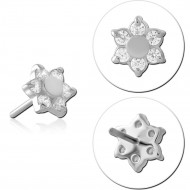 14K WHITE GOLD THREADLESS TOP SIX PETAL GEM FLOWER CLUSTER