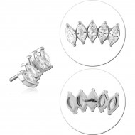 14K WHITE GOLD THREADLESS TOP STRAIGHT FIVE MARQUISE GEM BAR