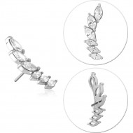 14K WHITE GOLD THREADLESS TOP CURVED SEVEN MARQUISE GEM BAR LEFT
