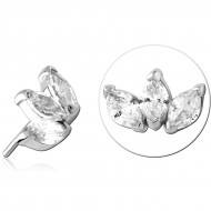 14K WHITE GOLD THREADLESS ATTACHMENT TRIPLE MARQUISE GEM CLUSTER PRONG SET