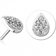 14K WHITE GOLD THREADLESS ATTACHMENT TEARDROP INSET CLUSTER ROUND GEMS