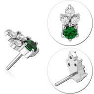 14K WHITE GOLD THREADLESS ATTACHMENT FOUR GEM CLUSTER GREEN AND CLEAR