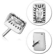 14K WHITE GOLD THREADLESS ATTACHMENT RECTANGULAR CLEAR GEM PRONG SET