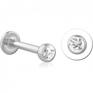 14K WHITE GOLD INTERNALLY THREADED BEZEL SET WHITE DIAMOND LABRET PIERCING