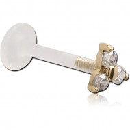 BIOFLEX INTERNAL LABRET WITH 18K GOLD JEWELED ATTACHMENT PIERCING