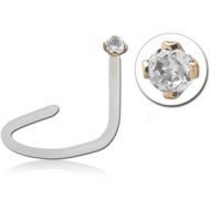 BIOFLEX INTERNAL CURVED NOSE STUD WITH 18K GOLD PRONG SET CZ ATTACHMENT PIERCING