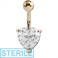 STERILE 14K GOLD HEART PRONG SET 10MM CZ NAVEL BANANA WITH HOLLOW TOP BALL