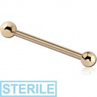 STERILE 14K GOLD BARBELL WITH HOLLOW BALLS