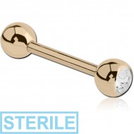 STERILE 14K GOLD JEWELLED BARBELL WITH ONE HOLLOW BALL