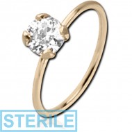 STERILE 14K GOLD SEAMLESS RING PRONG SET CZ