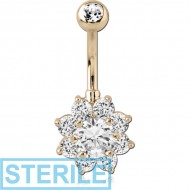 STERILE 14K GOLD FLOWER MULTI CZ NAVEL BANANA WITH JEWELLED TOP BALL