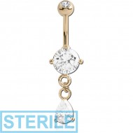 STERILE 14K GOLD ROUND CZ DANGLE NAVEL BANANA WITH JEWELLED TOP BALL