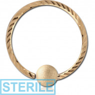 STERILE 14K GOLD FIXED BEAD RING WITH DIAMOND CUTTING AND BRUSHED BALL