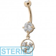 STERILE 14K GOLD DOUBLE JEWELLED NAVEL BANANA WITH CZ HOOP CHARM