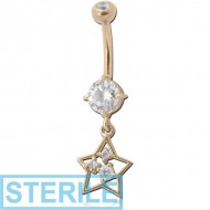 STERILE 14K GOLD DOUBLE JEWELLED NAVEL BANANA WITHCZ STAR CHARM