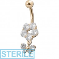 STERILE 14K GOLD JEWELLED NAVEL BANANA WITH CZ BUTTERFLY CHARM