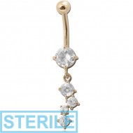 STERILE 14K GOLD CZ BUTTERFLY DANGLE NAVEL BANANA WITH HOLLOW TOP BALL