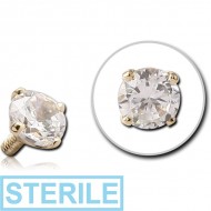 STERILE 14K GOLD PRONG SET CZ ROUND ATTACHMENT FOR 1.6MM INTERNALLY THREADED PINS PIERCING