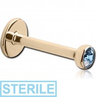 STERILE 14K GOLD INTERNALLY THREADED BEZEL SET SWAROVSKI CRYSTAL JEWELLED MICRO LABRET