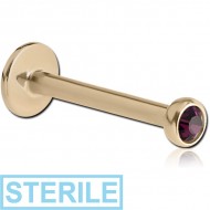 STERILE 14K GOLD INTERNALLY THREADED JEWELLED DISC MICRO LABRET