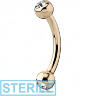 STERILE 14K GOLD DOUBLE JEWELLED CURVED MICRO BARBELL