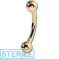 STERILE 14K GOLD CURVED MICRO BARBELL WITH HOLLOW BALLS