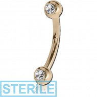 STERILE 14K GOLD DOUBLE SIDE JEWELLED CURVED MICRO BARBELL