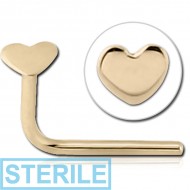 STERILE 14K GOLD 90 DEGREE HEART NOSE STUD