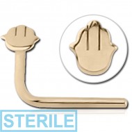 STERILE 14K GOLD 90 DEGREE HAMSA NOSE STUD