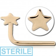 STERILE 14K GOLD 90 DEGREE STAR NOSE STUD