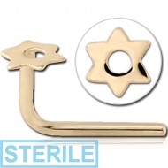 STERILE 14K GOLD 90 DEGREE STAR OF DAVID NOSE STUD