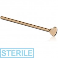 STERILE 14K GOLD STRAIGHT HEART NOSE STUD