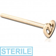 STERILE 14K GOLD STRAIGHT STAR NOSE STUD - HEART