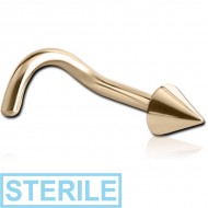 STERILE 14K GOLD CURVE NOSE STUD WITH CONE