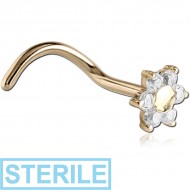 STERILE 14K GOLD CURVED PRONG SET FLOWER NOSE STUD