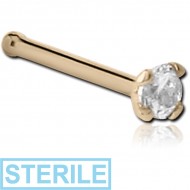 STERILE 14K GOLD 1.5 MM PRONG SET JEWELLED NOSE BONE