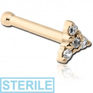 STERILE 14K GOLD JEWELLED NOSE BONE - TRINITY