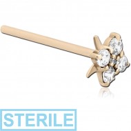 STERILE 14K GOLD JEWELLED STRAIGHT NOSE STUD - FLOWER