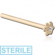 STERILE 14K GOLD JEWELLED STRAIGHT NOSE STUD - FLOWER