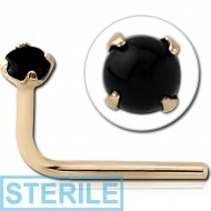 STERILE 14K GOLD 90 DEGREE PRONG SET CZ NOSE STUD