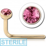 STERILE 14K GOLD 90 DEGREE BEZEL SET CZ NOSE STUD