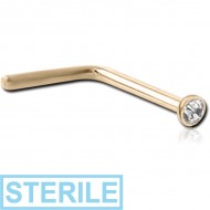STERILE 14K GOLD BEZEL SET JEWELLED 90 DEGREE NOSE STUD