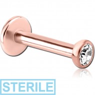 STERILE 14K ROSE GOLD INTERNALLY THREADED BEZEL SET HIGH END CRYSTAL JEWELLED MICRO LABRET