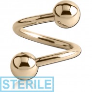 STERILE 14K GOLD BODY SPIRAL WITH HOLLOW BALLS