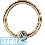 STERILE 18K GOLD HIGH END CRYSTAL JEWELLED BALL CLOSURE RING