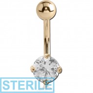 STERILE 18K GOLD ROUND PRONG SET 5MM CZ NAVEL BANANA WITH HOLLOW TOP BALL